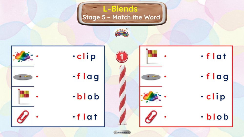 Stage 5 Match the Word — teams race to match each CCVC word to its picture