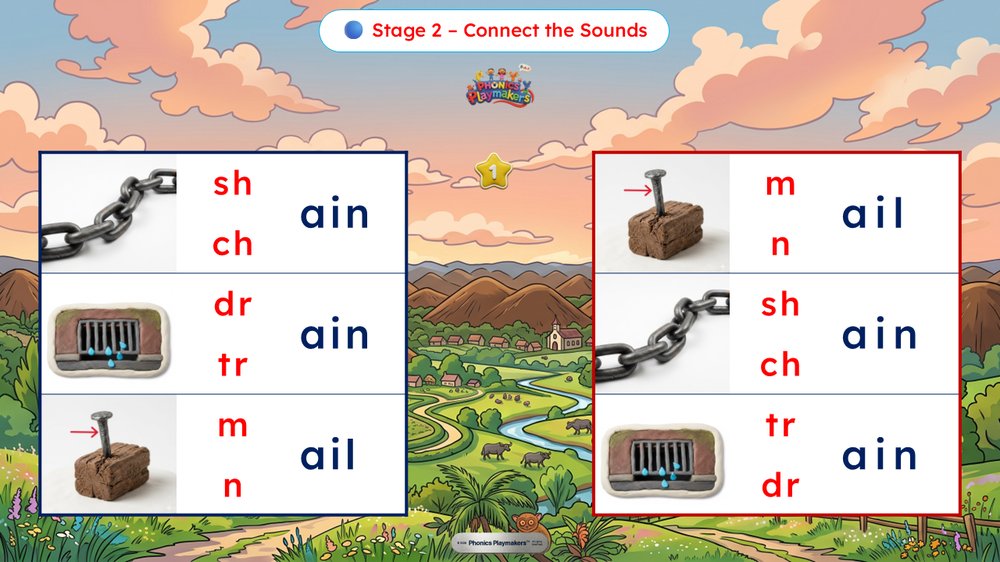 Stage 2 Connect the Sounds — children choose the beginning sound to complete each vowel team word
